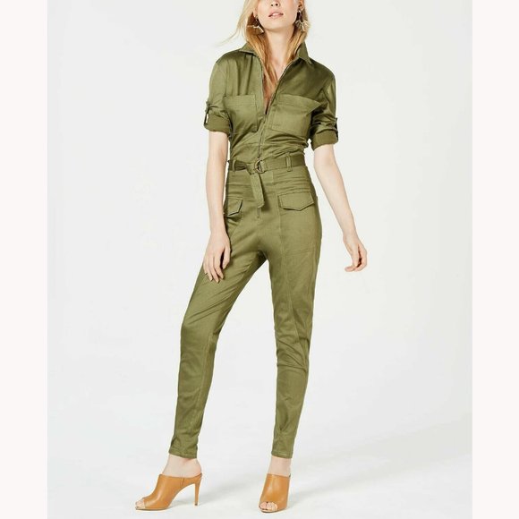 💥EDGY CHIC💥TENZ CVLT CONVERTIBLE SLEEVE ZIP-UP UTILITY JUMPSUIT in ARMY GREEN - Picture 2 of 16